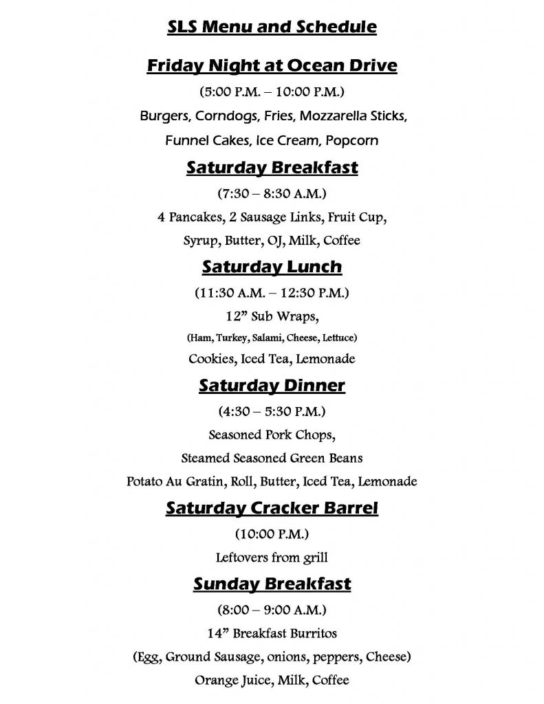 SLS Menu and Meal Times
